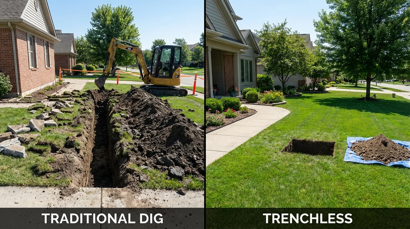 Trenchless sewer repair with minimal yard damage versus traditional excavation in Osceola, NE